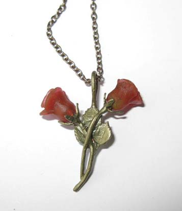 Rose necklace in warm red